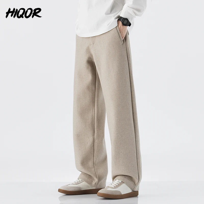 

Мужские осенние повседневные универсальные брюки, модные мешковатые брюки, однотонные японские винтажные прямые широкие брюки из овечьей шерсти, уличная одежда