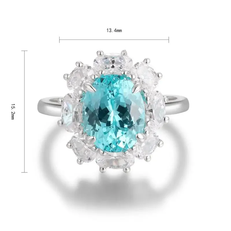 RUIF 2024  Lab Grown Paraiba S925 Silver 4.53ct Rings for Women Beautiful Flower 5A Zirconia Wedding Statement