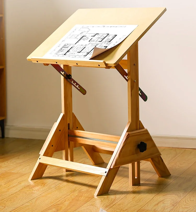 Drawing table Special solid wood workbench for art students Engineering architect hand-drawn drawing multifunctional adjustable