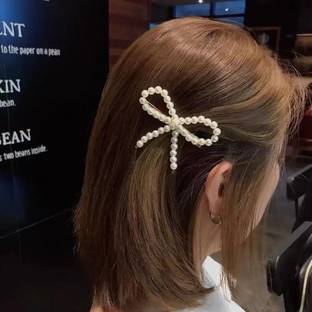 Y2k Pearl Bowknots Hairpins Hair Accessories Vintage Sweet Duck Billed Clip Korean Fashion Bangs Hairclip For Women Girls
