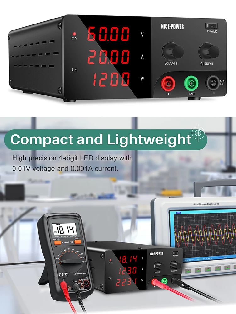 NICE-POWER 60V 20A Einstellbares Schaltnetzteil 30V 30A Labornetzteil mit Voreinstellbarem Ausgangsstrom 72V 144V zum Laden