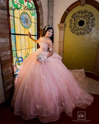 Light Pink Butterflies Off The Shoulder Ball Gown Quinceanera Dress 2024 Princess Dress Sweet 16 Dress vestido para quinceañera