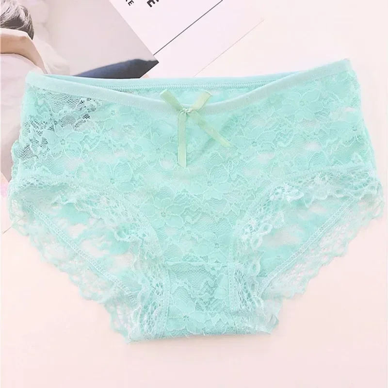 3/6Pc Random Color Transparent Low Waist Cotton Crotch Women Underwear Lingerie Girls Panties Full Lace Briefs