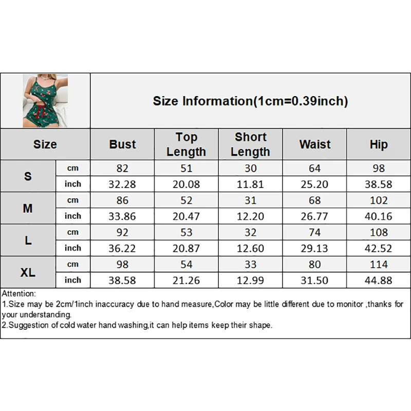 여성용 크리스마스 잠옷, 통기성 캐미솔 반바지, 캔디 스틱 스노우 프린팅, 투피스 가정용 의류
