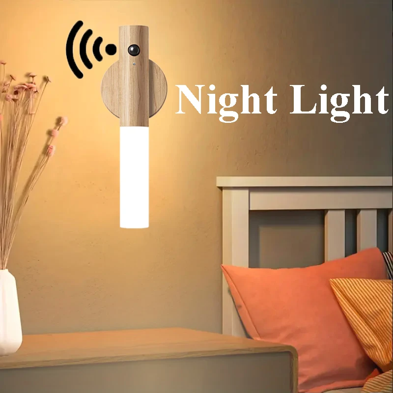 Sensor Night Light Solid Wooden Indoor Rechargeable Motion Magnet Body Sensor Night Lights Hand-Held Portable LED Wall Light