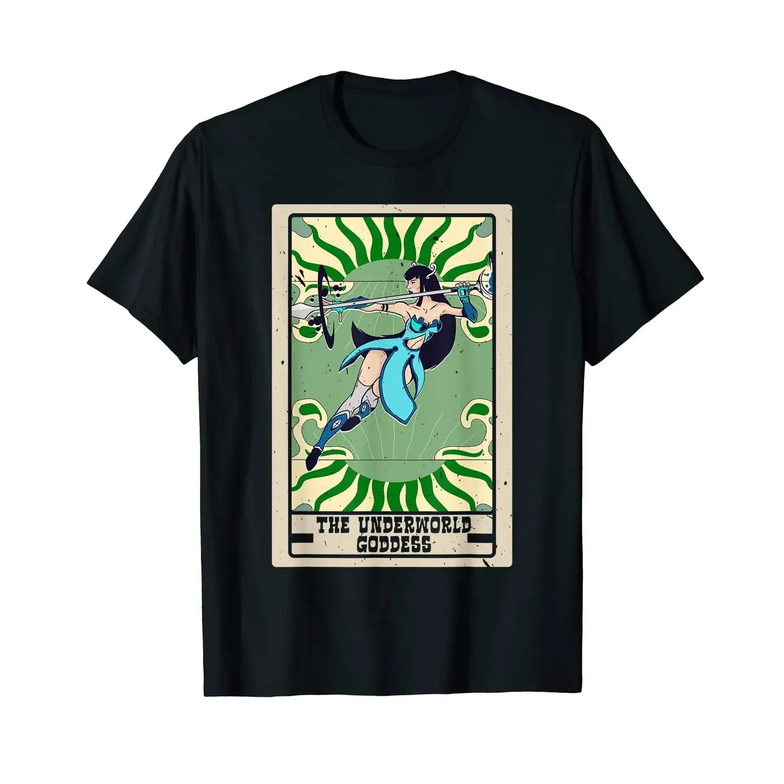 Camiseta con diseño de cartas del tarot, The Underworld Goddess Shaman Divination, color negro, estilo vintage, lavado, moderno y con gráfico elegante