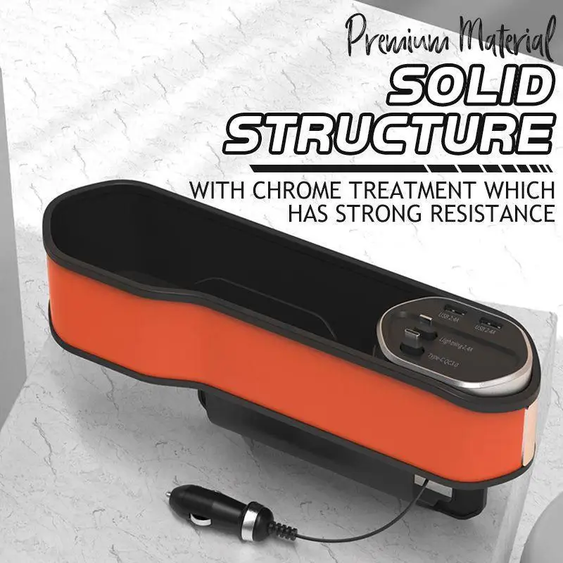 

New Car Organizer With Charger Cable Storage Box for IOS/Android/Type C Dual USB Car Seat Gap Filling Wireless USB Car Quick Cha