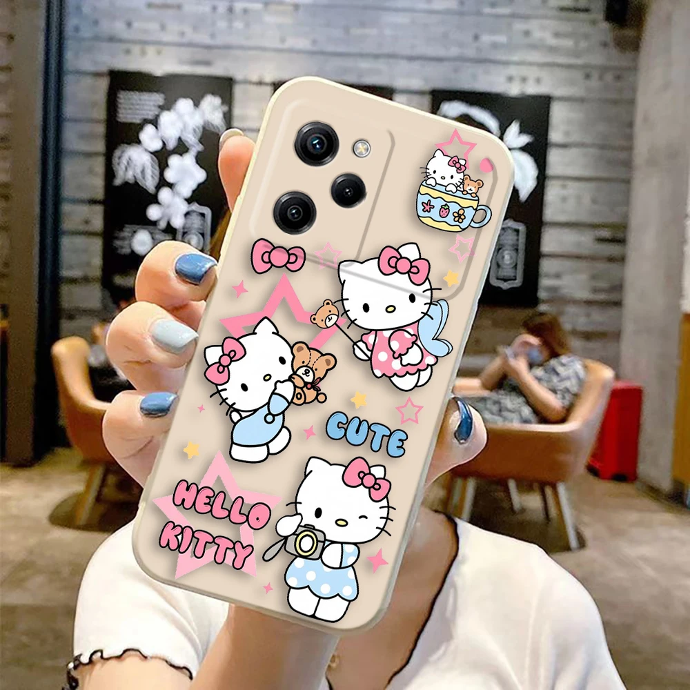 Pink Hello Kitty Kawaii Cat Cover Phone Case For Xiaomi 10T 11 12 12T 13 14T POCO F5 F6 M3 M5 X3 X4 X5 PRO 4G 5G Color TPU Case
