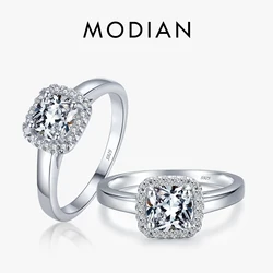 MODIAN 925 Sterling Silver Vintage Cushion Cut Cubic Zirconia Finger Rings For Women Wedding Fine Jewelry Accessories