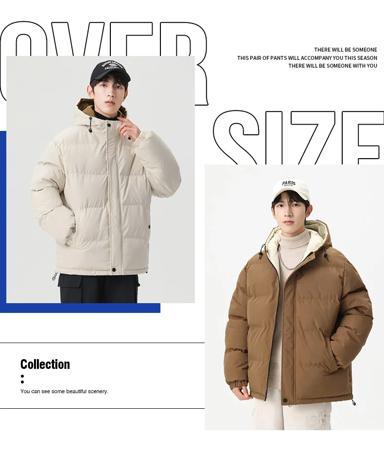 Winter Solid Color Hooded Parkas for Men New Style Comfortable Warm Cotton Coats Fashion Thicken Outerwear Outdoor Windproof