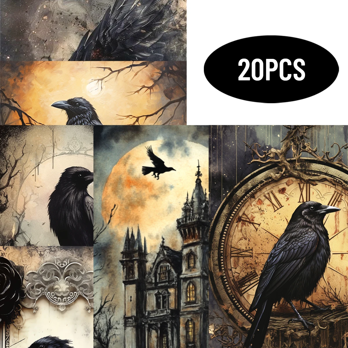 20sheet (14x10) Cm Raven in The Dark Material Paper for Notebooks, Water Bottles, Luggage and Mobile Phones, Hand Scrapbook