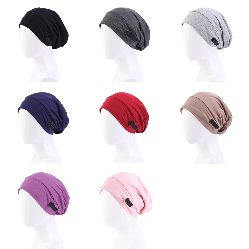 New Cotton Baggy Hat Double Layer Satin Lining Night Sleep Cap Ladies Elastic Adjustable Beanie Headwrap Hair Care Chemo Cap