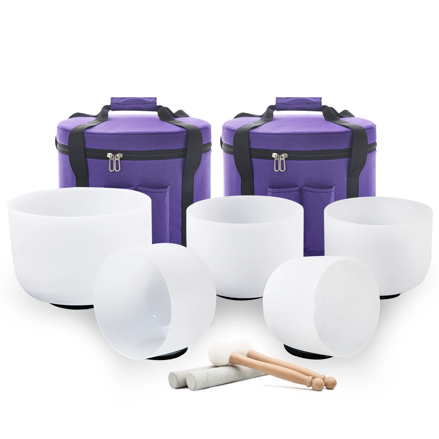 Kristall-Klangschalen-Set, 432 Hz hoher Tonhöhe C # D # F # G # A # 8-12 Zoll 5 Stück mattierte Quarz-Schallschalen für Yoga