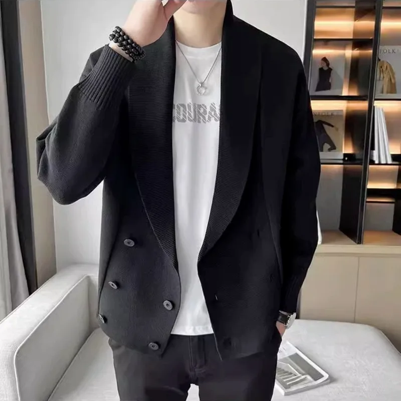 Cardigan Sweater Men's Autumn and Winter Korean Style Loose Knitted Jacket Casual Solid Color Top