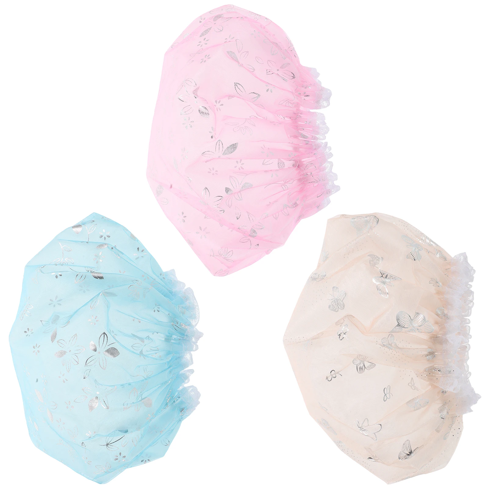 

3 Pcs Mesh Hot Stamping Shower Cap Bathing Hair Care Caps Girls Elastic Beauty Hat Make up Bonnet Head