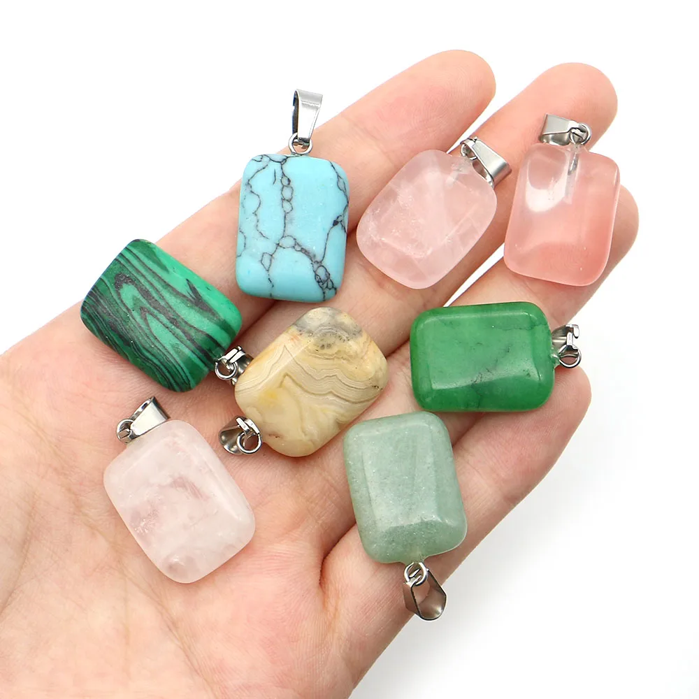 Geometric Natural Stone Polished Rectangular Single Hole Melon Seed Watermelon Crystal Blue Turquoise Pendant DIY Gift Accessory