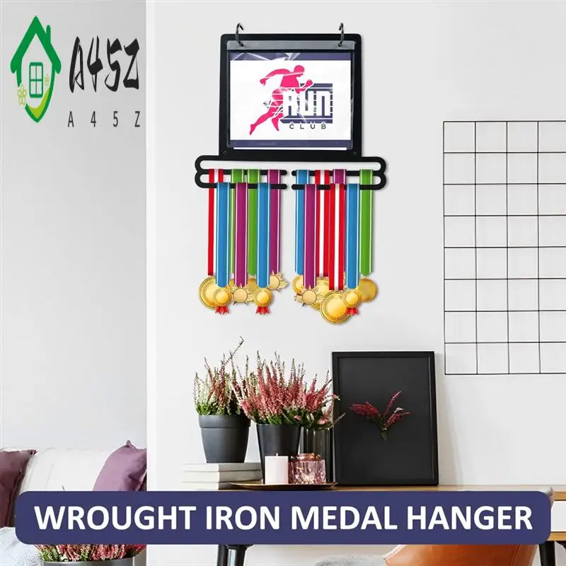 

A45Z-Вешалка для медалей, Установленная вешалка для медалей с сумками с номерами и крючками Стойка для выставки товаров гоночных медалей Практичный держатель для медалей