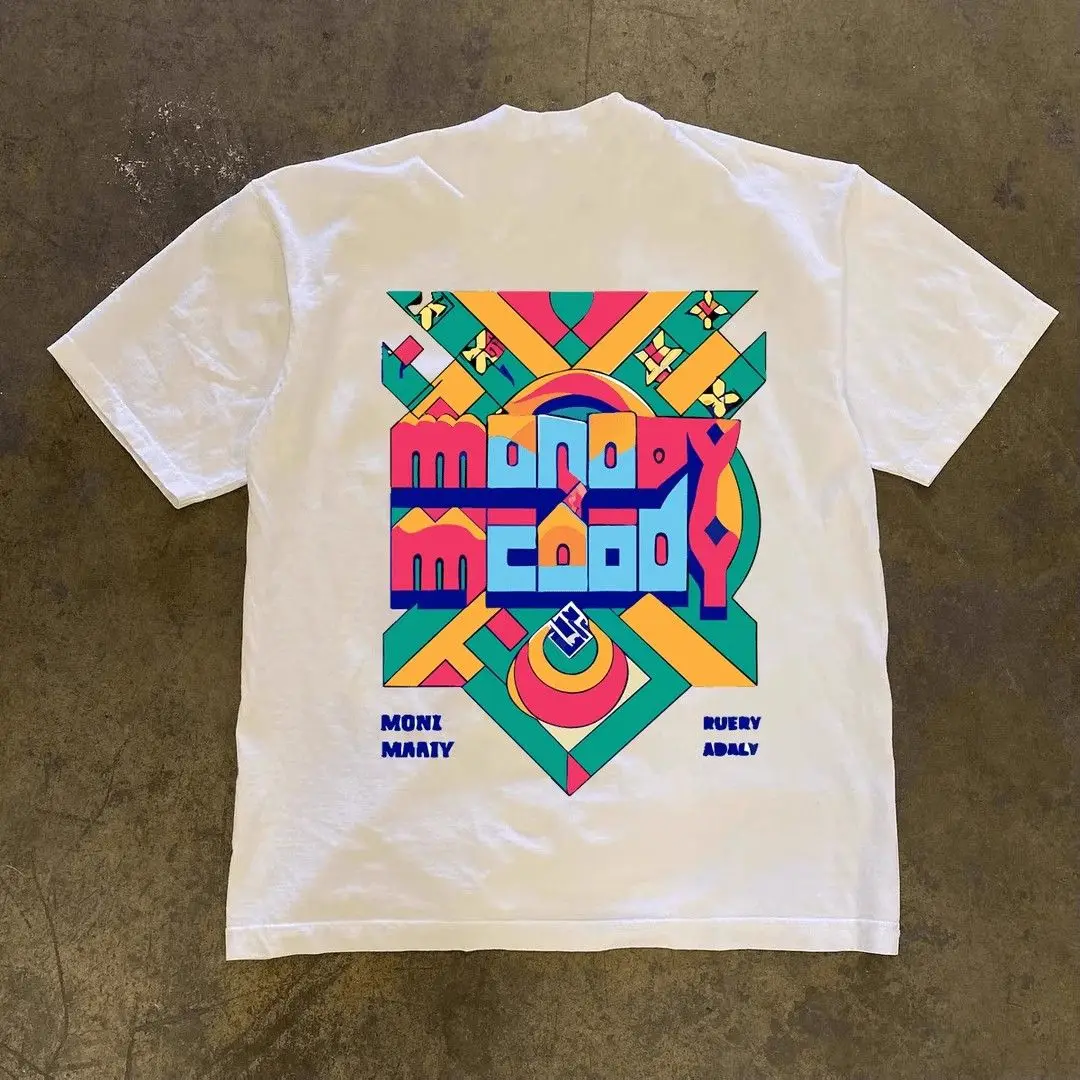 

European and American Hot Cotton High-quality Cartoon Printed Men's and Women's Short Sleeve Casual Loose Large Size T-Shirt