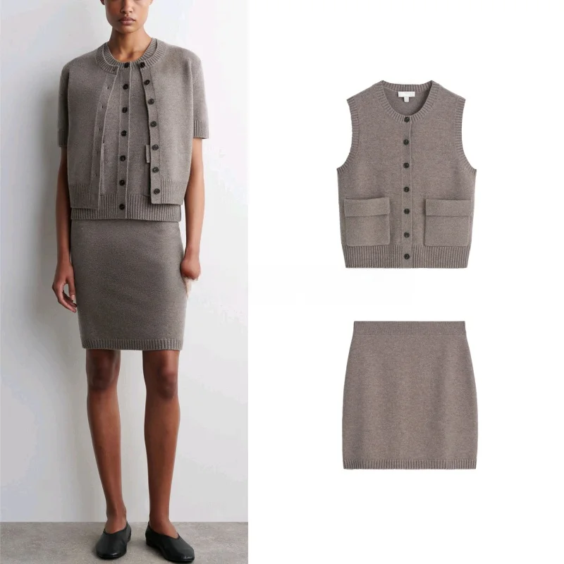 

Женский комплект из жилета и юбки с круглыми пуговицами и полосками, повседневная осенняя коллекция Faion