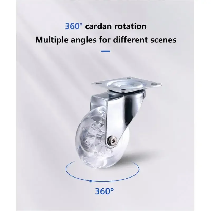 4pcs 1.5 Inch M8x15mm Screw Caster Pu Polyurethane Wheel Display Cabinet Screen Baby Cot Clear Crystal Universal Caster
