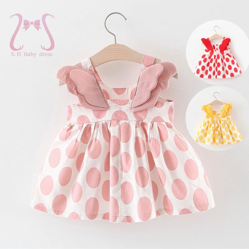 2Pcs/Set Summer Baby Girl Back Wings Birthday Party Princess Dresses Toddler Children Clothes Suit Send Hat 0 To 3 Years Kids