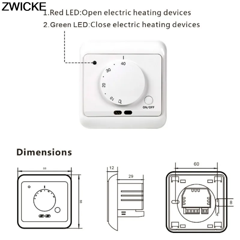 タイマー付き電動手動サーモスタット (Lntent),機械式床暖房用スイッチ付き