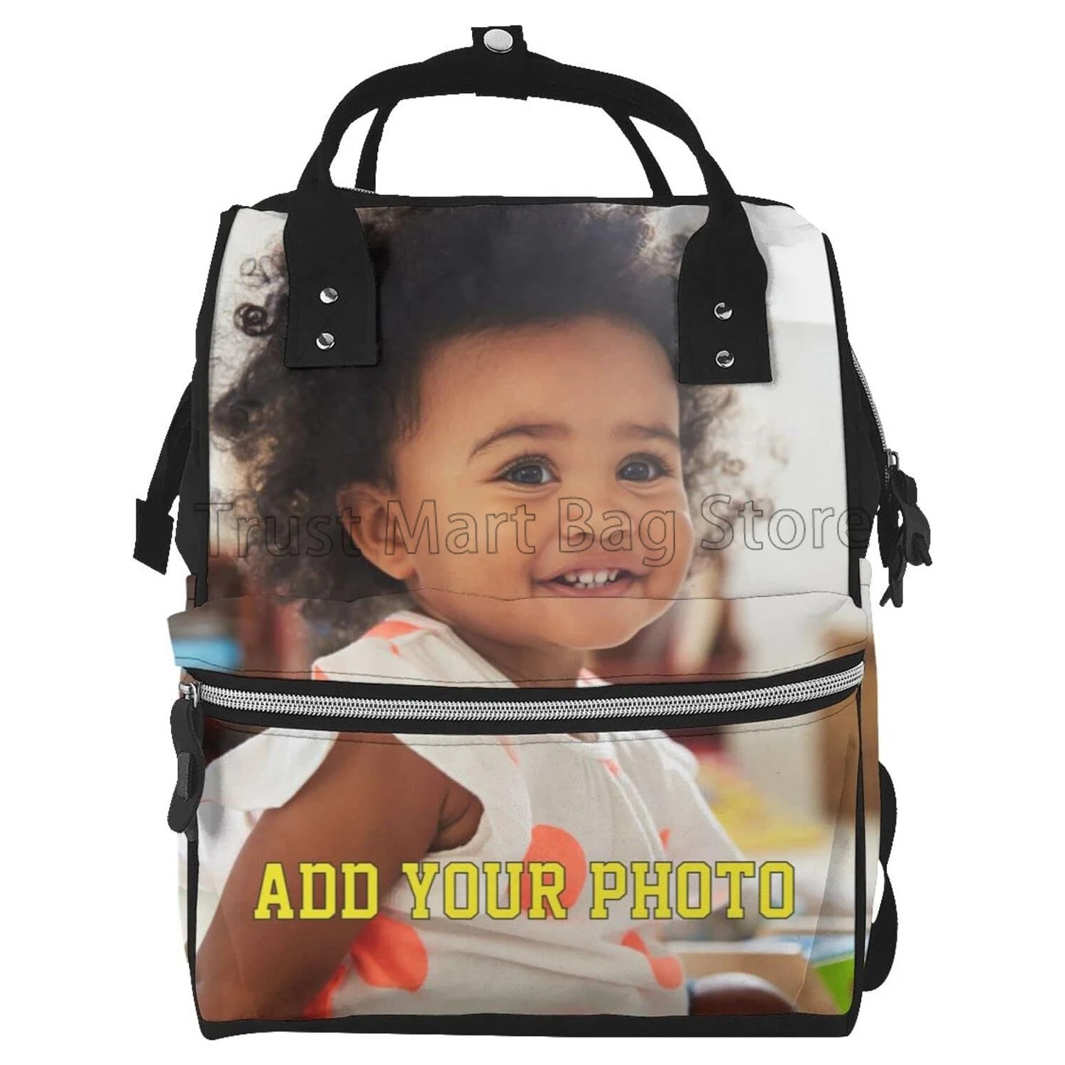 Personalized Diaper Bag Custom Diaper Backpack with Picture Text Waterproof Large Capacity Mummy Backpack for Mom Outdoor Travel