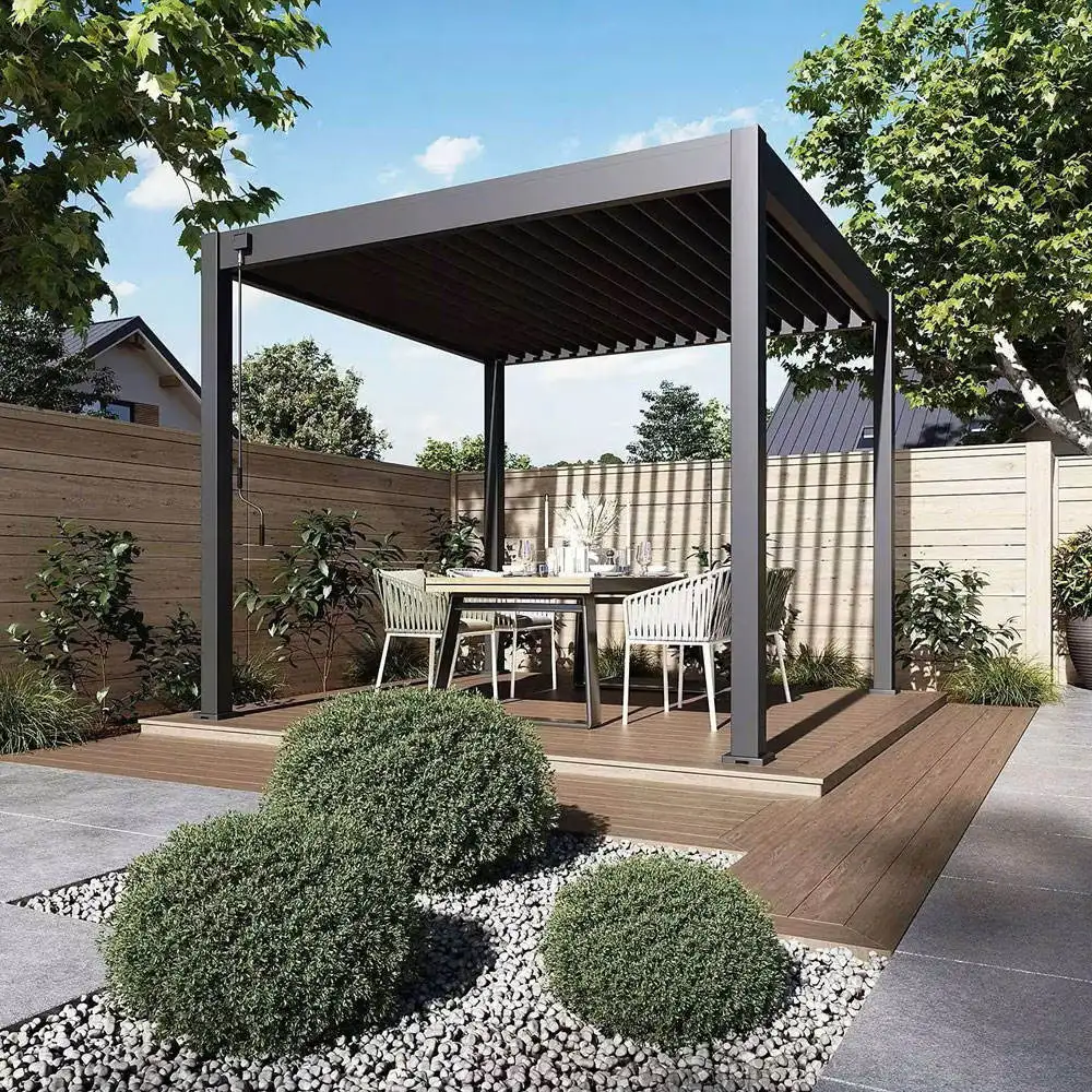 Best Selling Summer Casual Aluminum Alloy Pavilion Outdoor Panoramic Garden Gazebo Adjustable Shutters High Quality Pergola