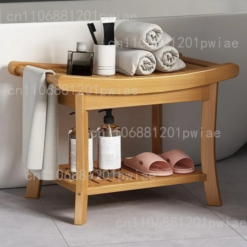 Solid Wood Waterproof Anti-Slip Bath Stool Shower Seat Resistant Foot Rest And Shoe Changing Bench