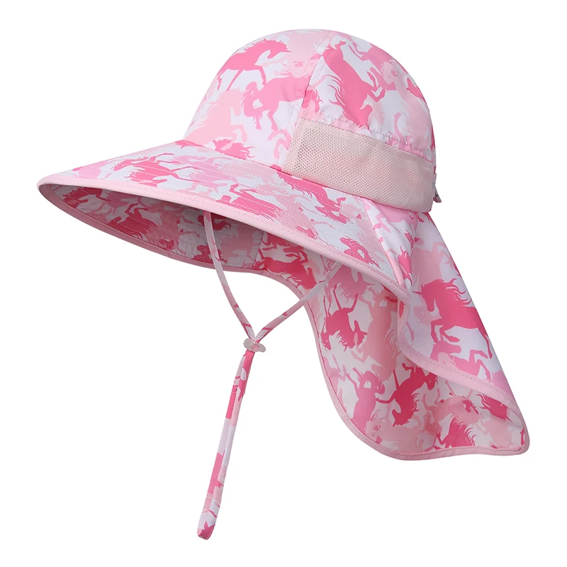 Sun Hat With Neck Flap Kids Girl Boy Summer Beach With String Sunshine Protection Accessory For Outdoor Hiking