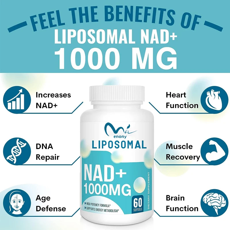 Liposome-Suplemento pure NAD + 1000mg, NAD Pontcy más alto, alta absorción de energía y reparación de ADN, antienvejecimiento, 60 cápsulas blandas