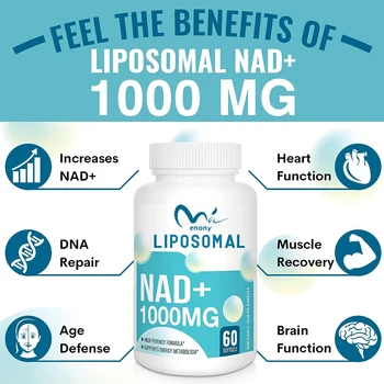 Liposome saf NAD + ek 1000mg, en yüksek NAD Pontcy yüksek emilim enerjisi ve DNA onarım anti-aging 60 yumuşak kapsüller