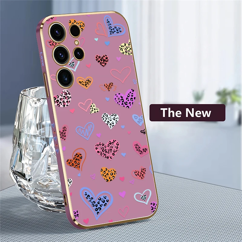 Para samsung galaxy s25 ultra caso de telefone bonito dos desenhos animados amor coração padrão capa para samsung s22 ultra s21 plus s24 plus s23 fe