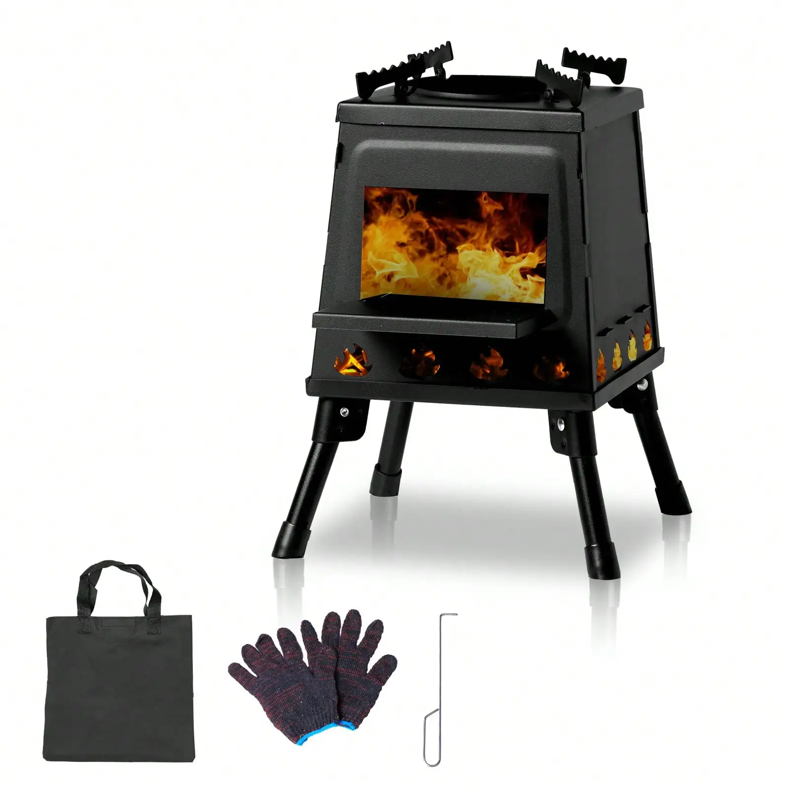 

Portable 27x27x34cm wood burning camping stove, suitable for outdoor cooking, heating, suitable for winter