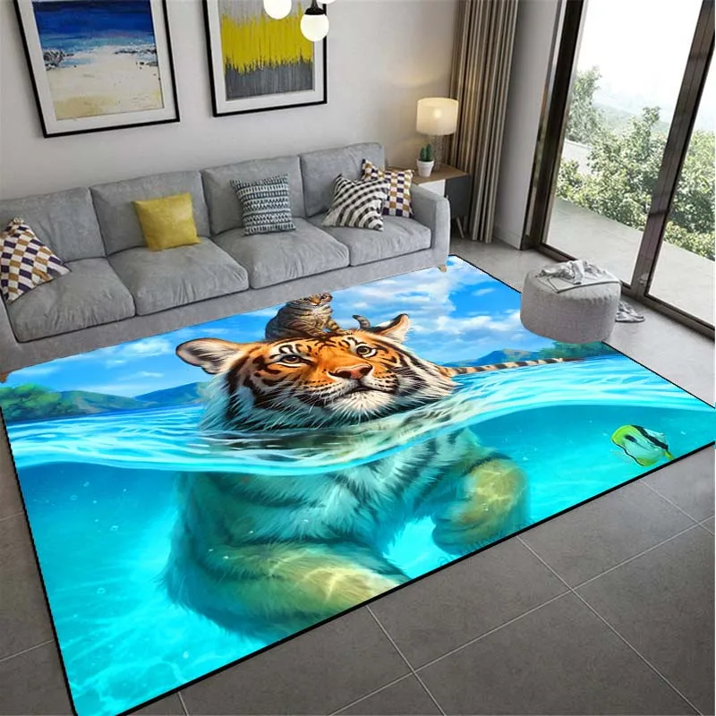 Leopard Tiger Anti-Slip Carpet Living Room Comfortable  Floor Mat Bedroom   Home