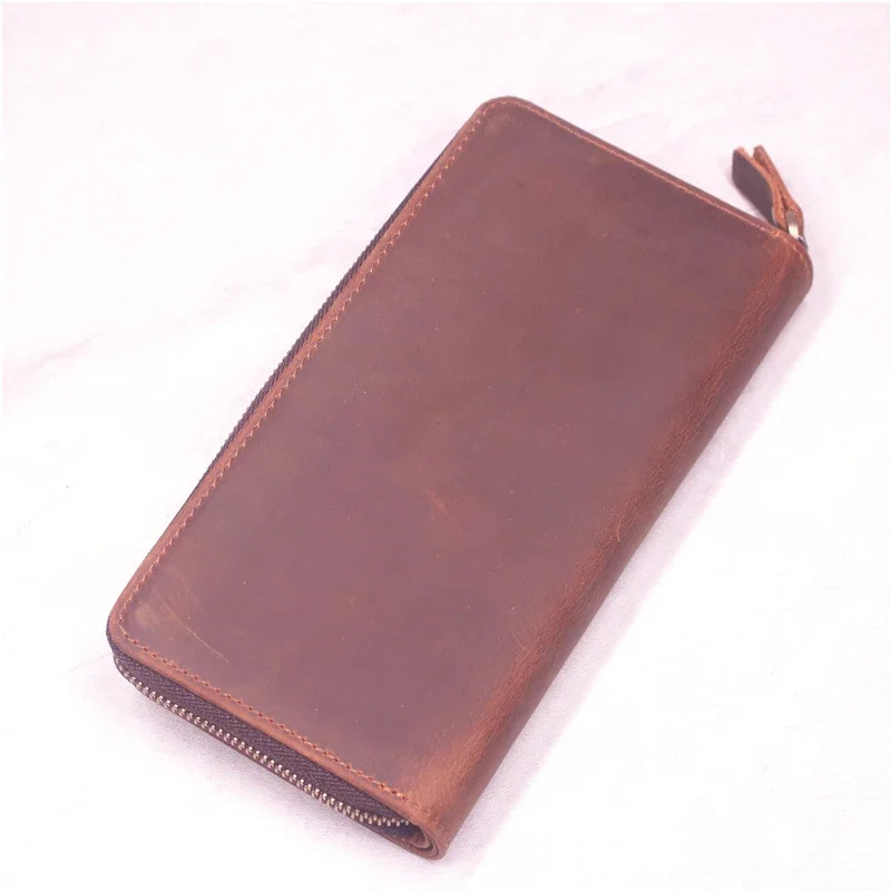 Genuine Leather Wallet For Men Male Original Cowhide Mens Long Bifold Zipper Clutch Bag Purse With Card Holder Phone Coin Pocket