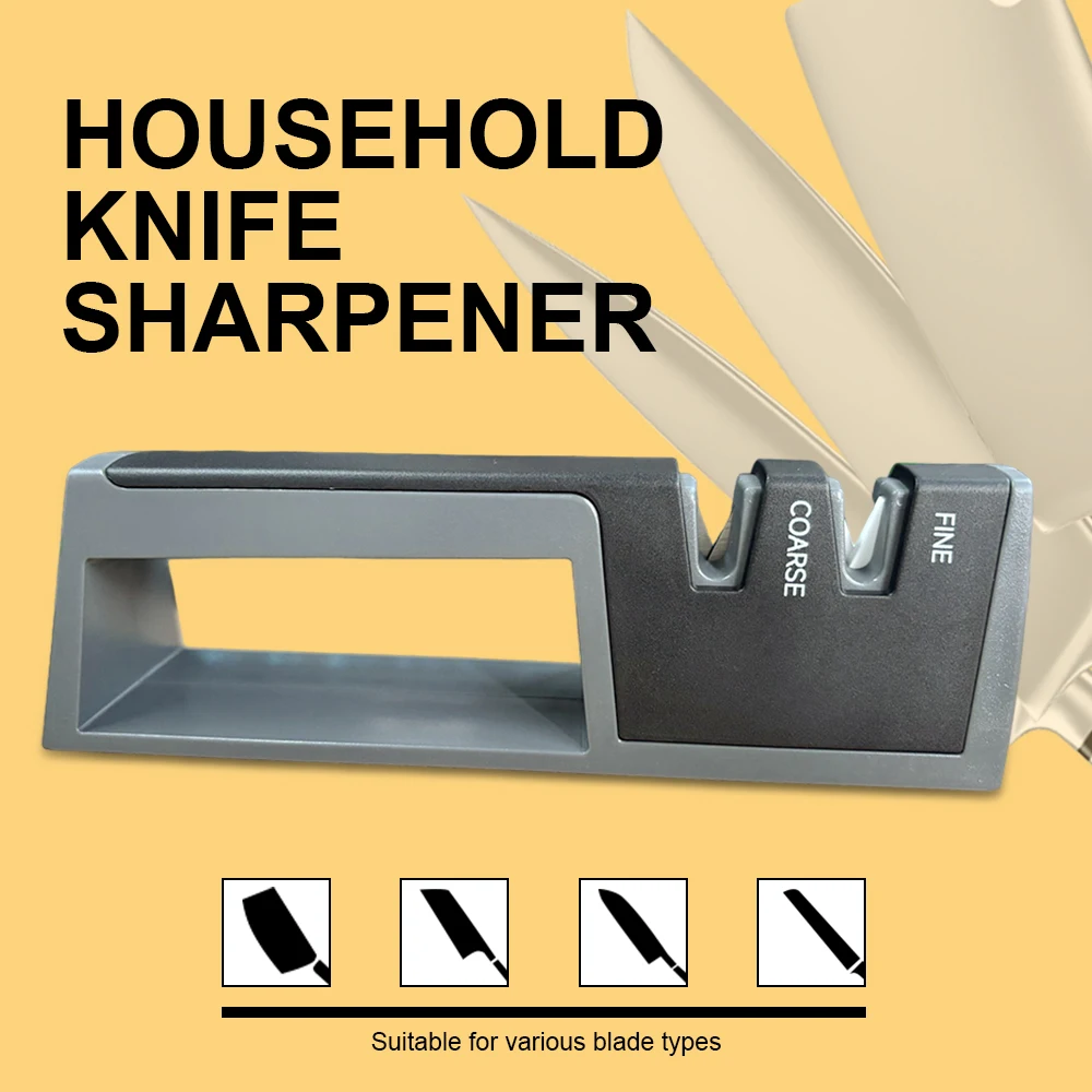 Dual stage handheld sharpener for repairing, restoring, and polishing blades, with coarse and fine grinding functions