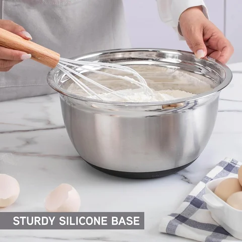 Blandningsskålar, svarta blandningsskålar med lock, salladsskål i rostfritt stål med lufttätt lock och silikonbotten 10 best sales skål i rostfritt stål med lock - №5