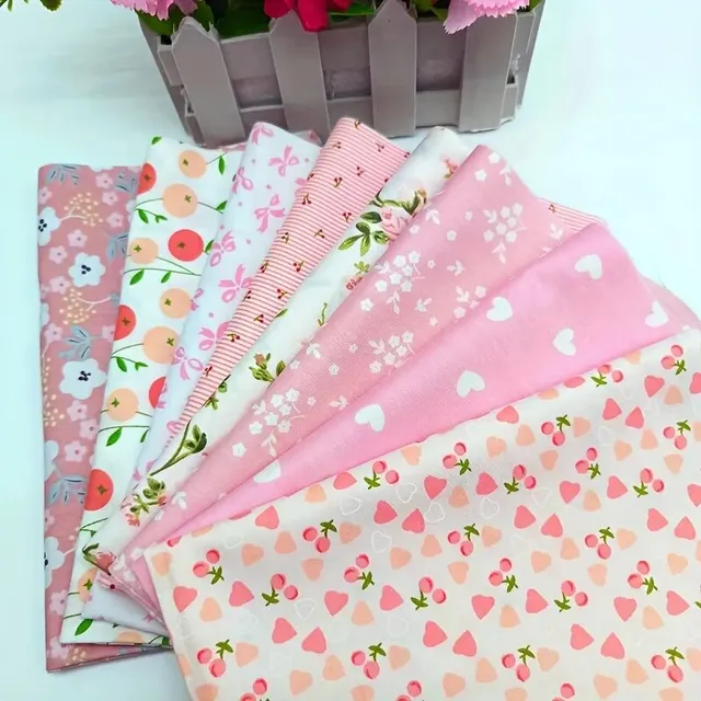 (25cm*20cm)8pcs Pink Floral Cotton Fabric Bundle; PreCut Fabric; Sewing Supplies For Patchwork Sewing And DIY Clothing Crafts 4