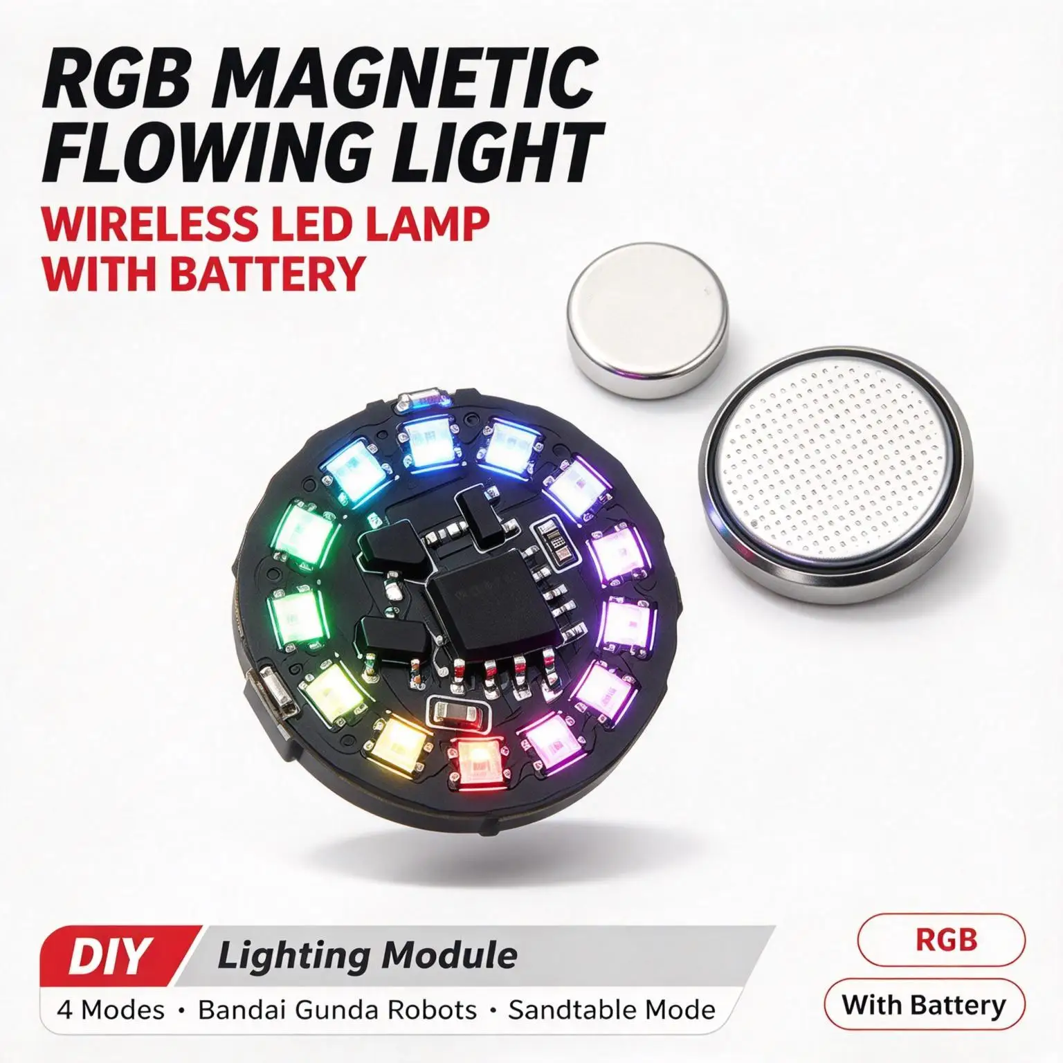 DYKB Colorful Magnetic Control Lamp Wireless LED Light 4 Modes 1632 Battery Magnet for DIY Robot Model Sand Table Diorama Decor