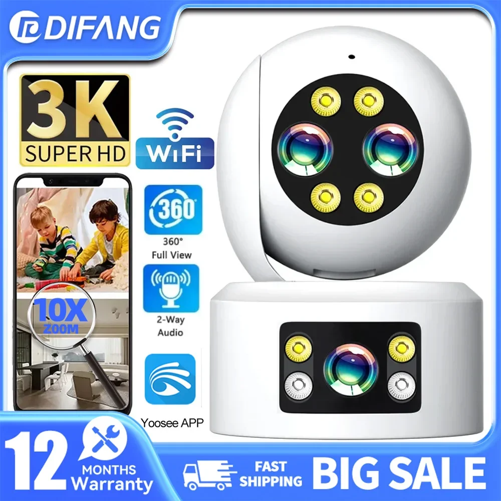 DIFANG 4MP Wifi Camera 10X Zoom Smart Home Three Lenses Two-way Voice Video Call Monitoring Night Vision Wireless Security CCTV