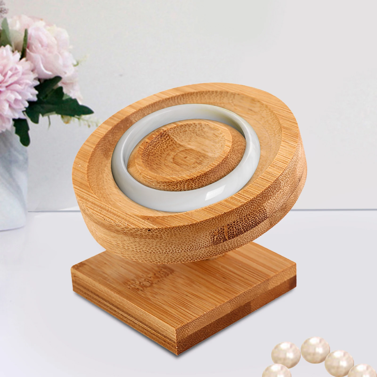 

Декоративный бамбуковый круглый подвесной браслет с бусинами, подставка-держатель для браслетов, подставка для ожерелий, коробка для хранения ювелирных изделий для стола магазина