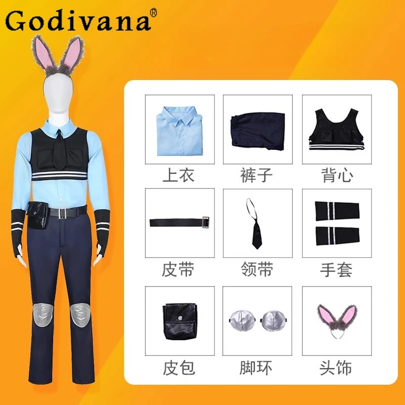女性 Cos アニメジュディホップハロウィンセットジュディコスプレ衣装パンツスーツ女性漫画ジョイントスタイルメイドウサギの服