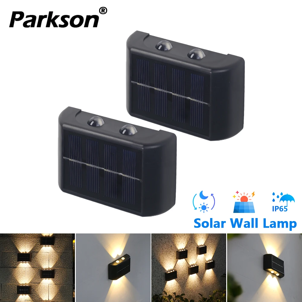 

Светодиодный настенный светильник на солнечной батарее, 4/6/8 светодиодов, уличное водонепроницаемое светящееся освещение вверх и вниз, IP65, домашний сад, крыльцо, украшение двора, светильники