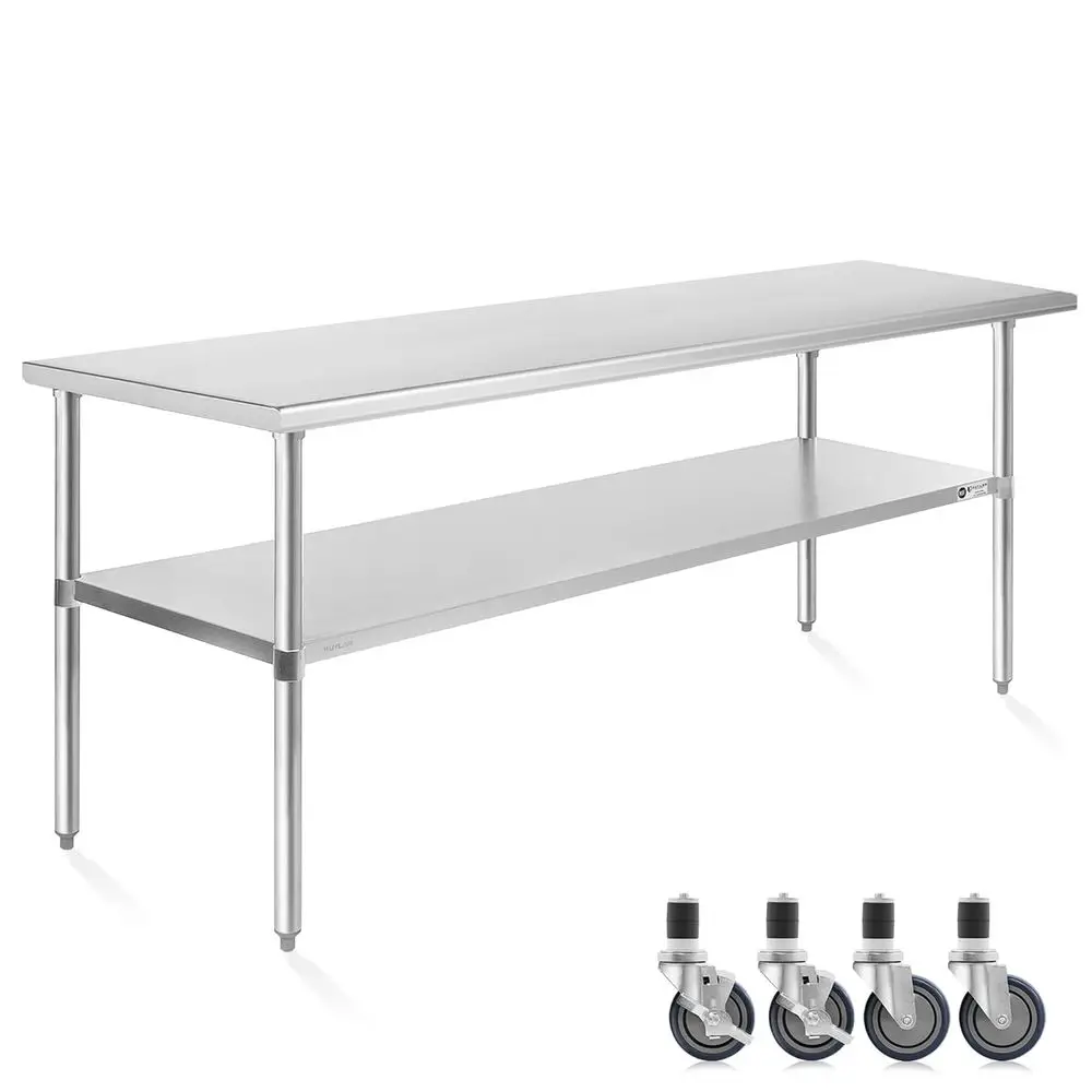 

Heavy-Duty Stainless Steel Prep Table with Casters, 30x60, Ideal for Commercial Kitchens, Restaurants, and Home Use