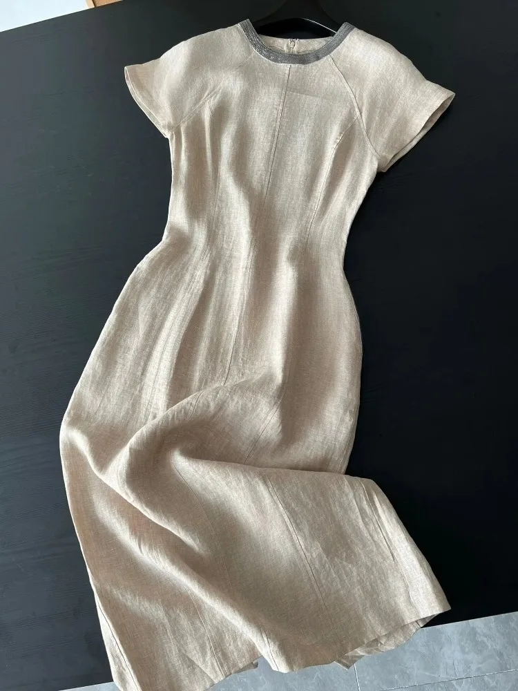 Ele Simple t-shirt Dr abricot décontracté jupe longue taille haute a-ligne été nouveauté femmes Faion Dr