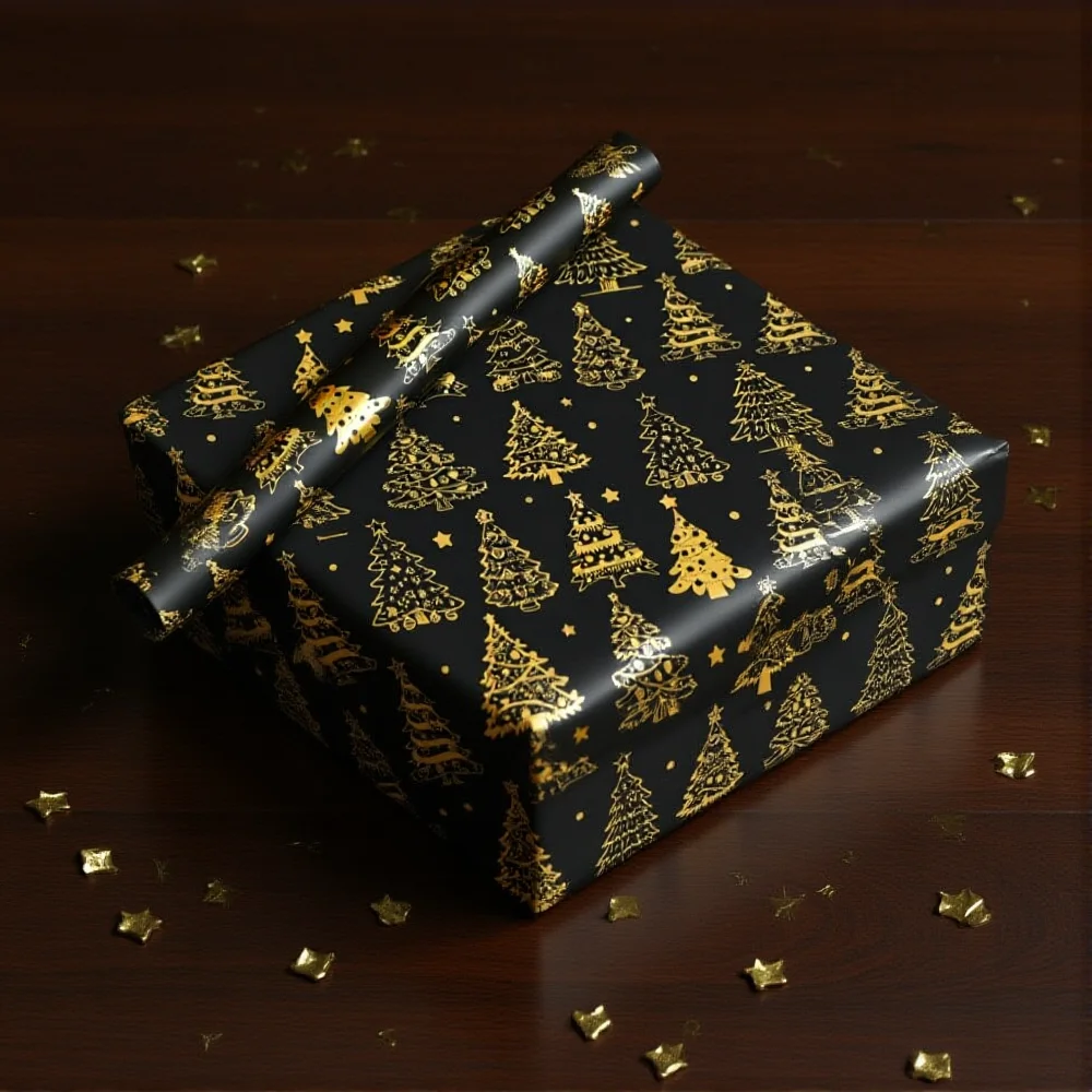 50x70cm Hot Stamping Gold Christmas Gift Wrapping Paper Xmas Tree Elk Pattern Flower Bouquet Packaging Xmas New Year Decor Paper