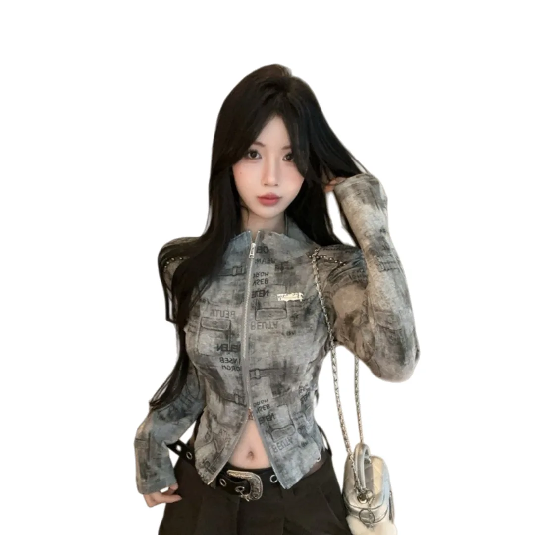 Women Base Layer 2025 Autumn Winter Women's Long Sleeve Cardigan Retro Tie Dye Cropp Top Slim Fit Designers Jacket