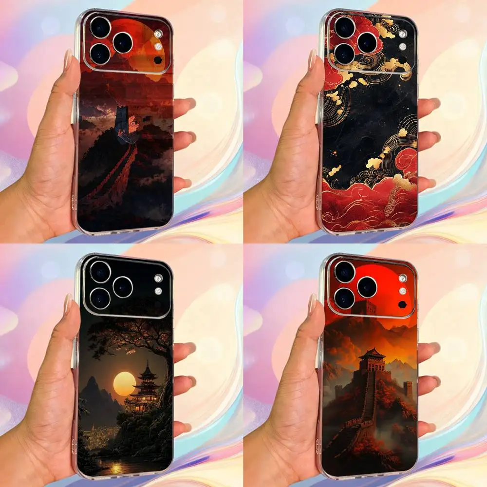 

Chinese Style Landscape Art Phone Case For iPhone 14,13,12,11,17,16,15,Pro,Max,Plus,X,XS,XR,SE,Mini Transparent Soft Cover
