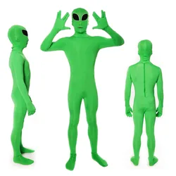 Disfraz de Cosplay de Halloween para niños y adultos, mono Zentai, verde, mascota alienígena, traje de Carnaval